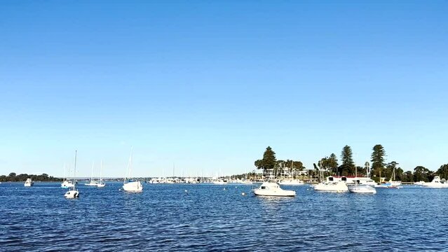 Swan River with boats at Peppermint Grove, Perth, Western Australia