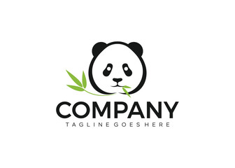 Panda eats bamboo logo design vector