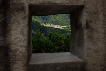 view trough an window in Gruyeres, Fribourg