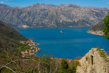 View of the Bay of Kotor from the mountain village of Gorny Stoliv, Montenegro