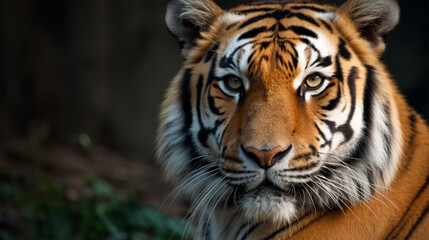 Fototapeta na wymiar Detailed close-up of an adult Siberian tiger's face