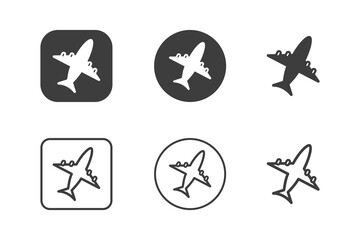Airplane icon design 6 variations. Travel icons set, Isolated on white background.