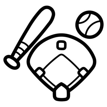 baseball field, bat, ball, black outline clip art preview