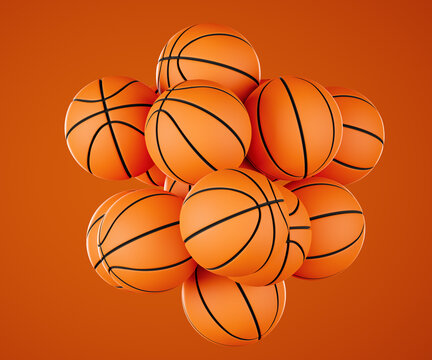 Many classic orange basketball balls isolated on orange background