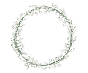 Watercolor banner with spring lilies of the valley branches. Watercolor spring lilies of the valleyin bouquet for wedding. Decorative element for greeting card. Illustration