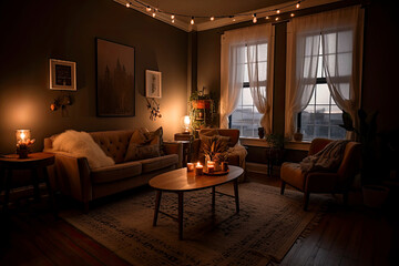 luxury cozy living room interior - generative ai 