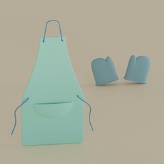 3d rendered apron and hand gloves perfect for kitchen design project