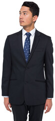 Digital png photo of serious asian businessman looking sideways on transparent background