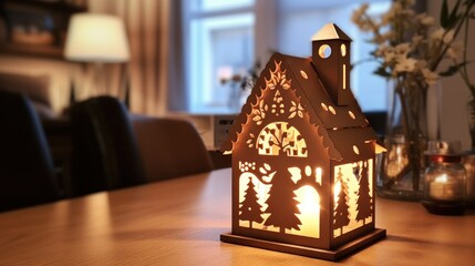 Handmade Lantern cardboard christmas house candle holder. Beautiful and creative home decoration.