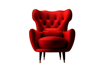 luxury red velvet armchair isolated on transparent background. Generative Ai