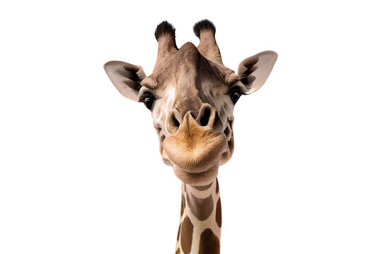 portrait of giraffe isolated on transparent background. Generative Ai