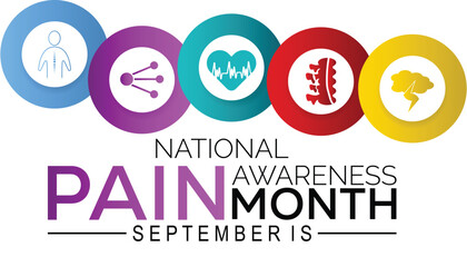 Pain awareness month is observed every year in September. Medical Banner.