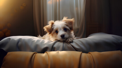 puppy lying on bed