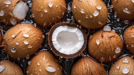 Fresh Coconut background with waterdrops