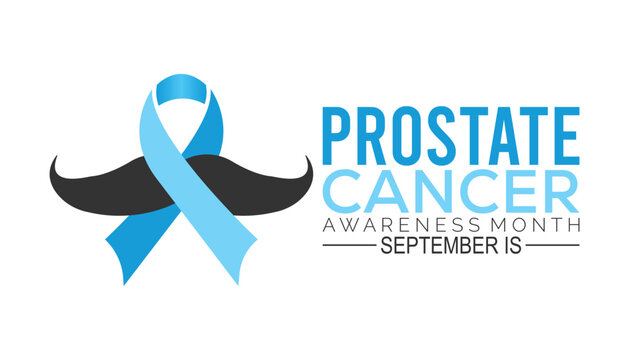 Prostate cancer awareness ribbon with moustaches.it is marked by an uncontrolled (malignant) growth of cells in the prostate gland .Medical Banner.