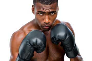 Digital png photo of african american male boxer with boxing gloves on transparent background