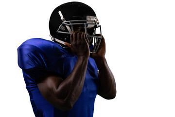 Digital png photo of african american male american football player on transparent background