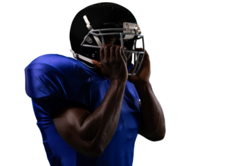 Digital png photo of african american male american football player on transparent background