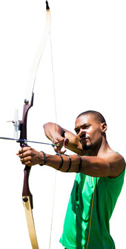 Digital png photo of african american male archer holding bow on transparent background