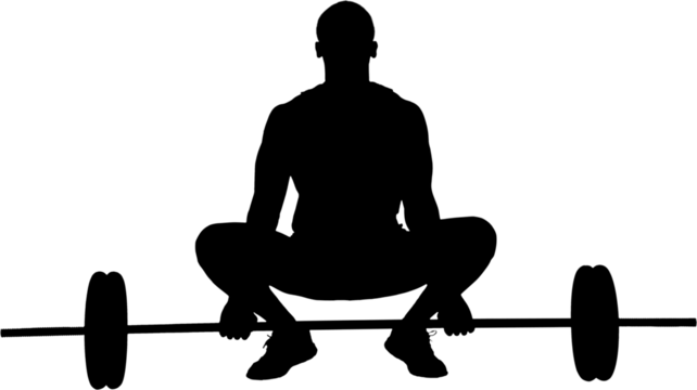 Digital png silhouette image of man lifting barbell on transparent background