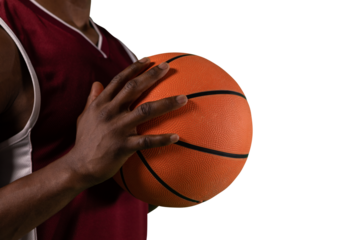 Digital png photo of mid section of african american basketball player on transparent background