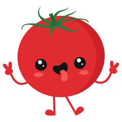 Happy cute smiling tomato Cute vegetable vector character isolated on white