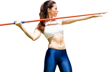 Digital png photo of caucasian javelin thrower woman on transparent background