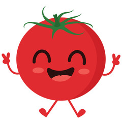 Happy cute smiling tomato Cute vegetable vector character isolated on white