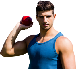 Digital png photo of caucasian shot putter on transparent background
