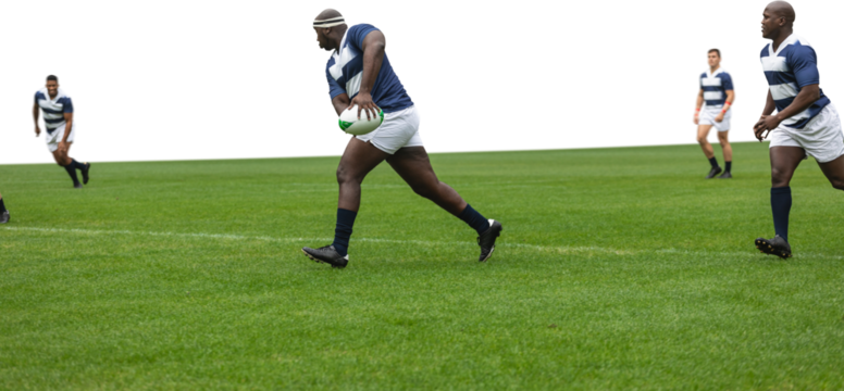 Digital png photo of diverse rugby players during match on transparent background