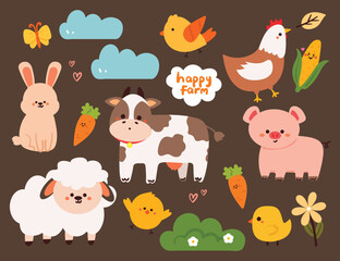 hand drawing cartoon animal farm sticker collection . cute animal drawing for kids sticker, icon