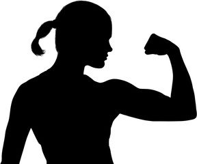 Digital png silhouette image of woman flexing muscles on transparent background - obrazy, fototapety, plakaty