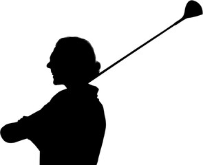 Digital png silhouette image of female golf player on transparent background