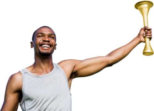 Digital png photo of biracial man holding cup on transparent background
