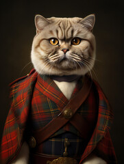 Funny Cat Royal Portrait of a Scottish Fold Cat. Generative AI.