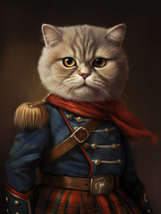 Funny Cat Royal Portrait of a Scottish Fold Cat. Generative AI.