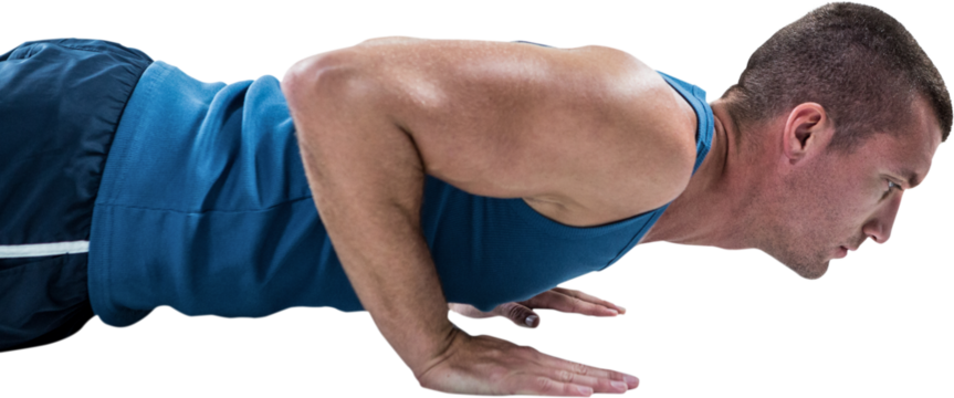 Digital png photo of caucasian man doing push ups on transparent background