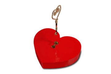 Digital png illustration of red heart and key on transparent background