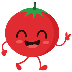 Happy cute smiling tomato Cute vegetable vector character isolated on white