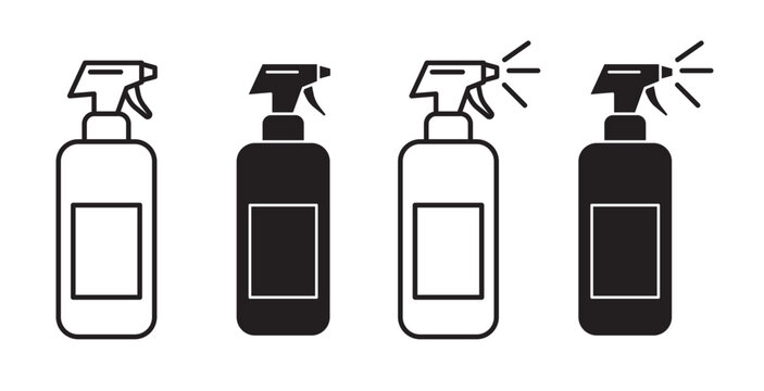 Spray Bottle Icon set. plastic spray bottle for cleaning detergent. glass water sprayer vector sign. spray cleaner thin line symbol.