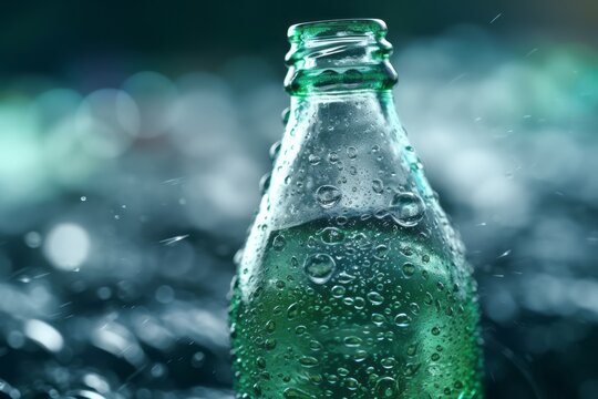 A close-up shot of condensation forming on a chilled bottle of mineral water, creating a sense of coolness and refreshment. Generative Ai