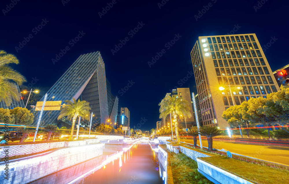 Wall mural ninbo city, china, night view