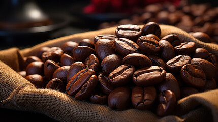 Coffee beans in burlap sack