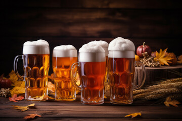 Oktoberfest beer festival background with ale and autumn elements