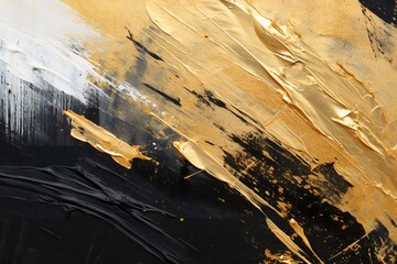 Closeup of abstract rough gold and black colored art painting texture, with oil brushstroke, pallet knife paint on canvas Generative AI