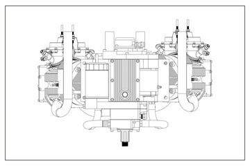 3D design of a motorcycle engine.