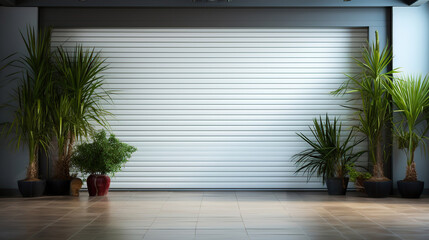 white roller shutter door closed security in modern house. close up.