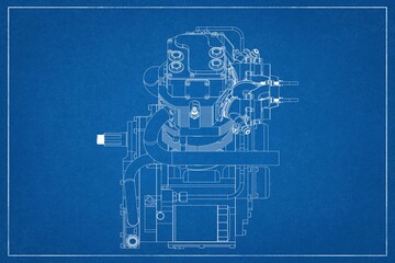 3D design of a motorcycle engine.