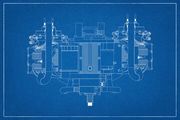 3D design of a motorcycle engine.