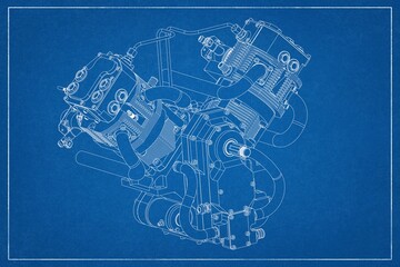 3D design of a motorcycle engine.